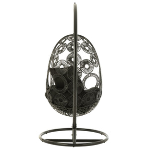 J-Line Hangstoel Bula – Zwart Metaal & Riet – Inclusief Kussens – 113×103×197 cm – Luxe loungestoel