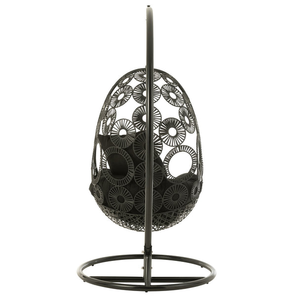 J-Line Hangstoel Bula – Zwart Metaal & Riet – Inclusief Kussens – 113×103×197 cm – Luxe loungestoel