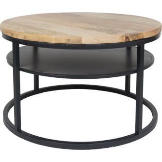 Salontafel Delhi Rond 43x70 cm – Industrieel Mangohout & Metaal – Stoere Bijzettafel