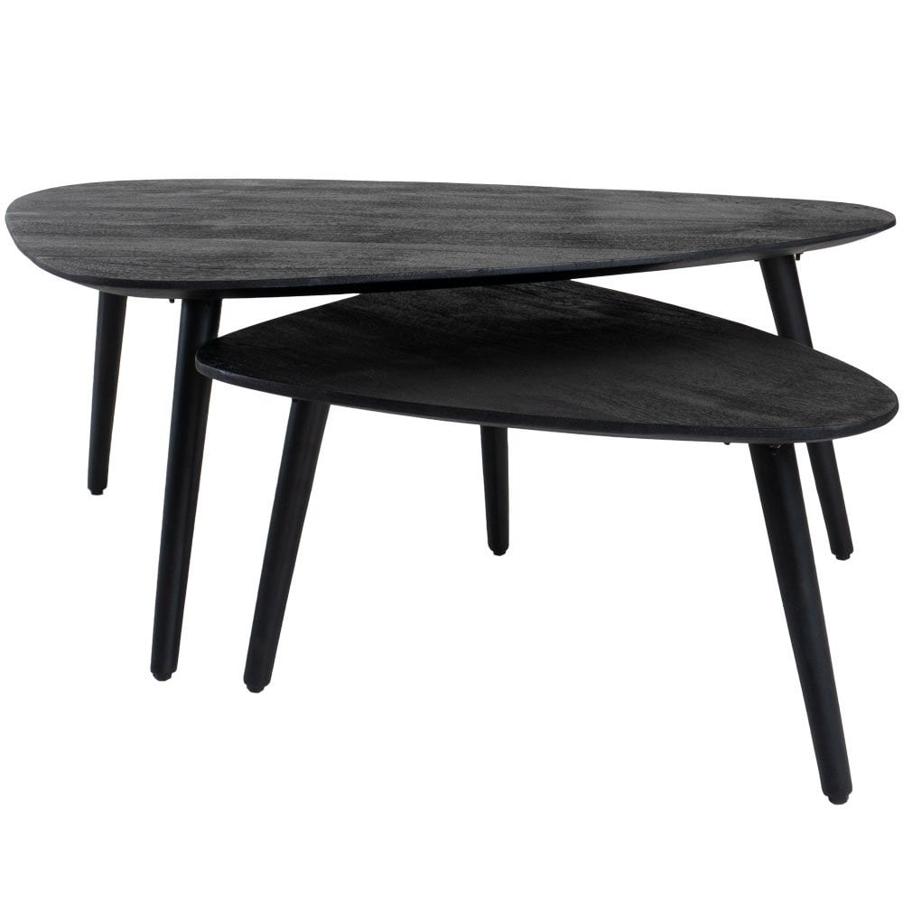 Salontafelset DuoForm – Zwart Mangohout (Set van 2) met Inschuifbaar Design