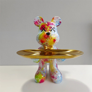 Abstracte Beerenstandbeeld met Sleutel- en Accessoirebak – Moderne Woondecoratie