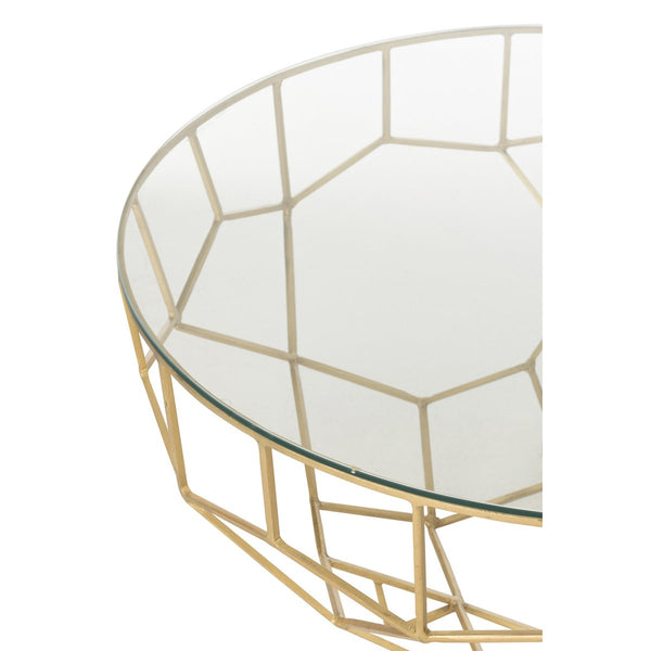 J-Line Salontafel Moza – Ronde Glazen Tafel met Goudkleurig Geometrisch Frame