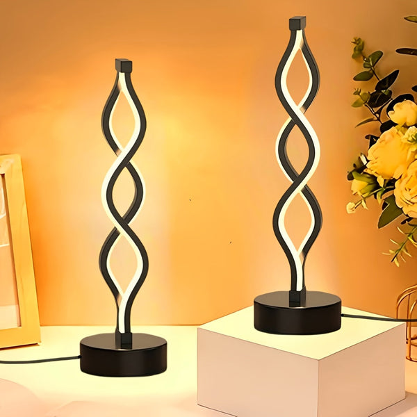 Set van 2 Dimbare Moderne Spiraal LED Tafellampen – USB Aangedreven Minimalistische Bedlampen