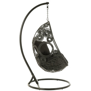 J-Line Hangstoel Bula – Zwart Metaal & Riet – Inclusief Kussens – 113×103×197 cm – Luxe loungestoel