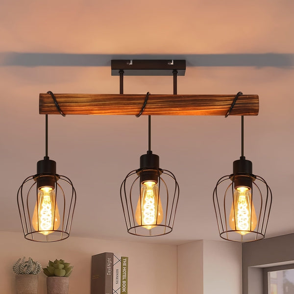 Rustieke 3-Lichts Plafondlamp Semi-Opbouw – Verstelbare Moderne Landelijke Verlichting