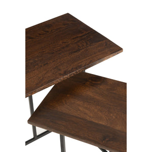 J-Line Set Van 2 Rechthoekige Bijzettafels – Mangohout & Metaal – Bruin/Zwart – Industrieel Design