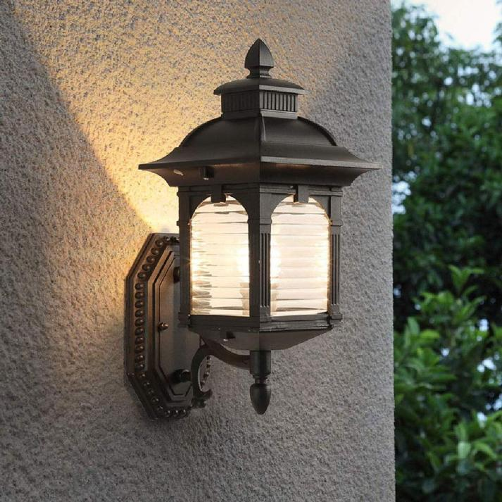 Antieke Wandleuchte Buiten Zwart  Vintage Buitenlamp met Glazen Kap