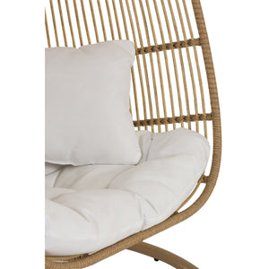 J-Line Hangstoel Ovaal – Staal & Rotanlook – Naturel – 119×105×193 cm – Luxe lounge hangstoel met kussen