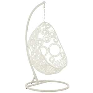 J-Line Hangstoel Bula – Inclusief Kussens – Wit Metaal & Riet – 113x103x197 cm