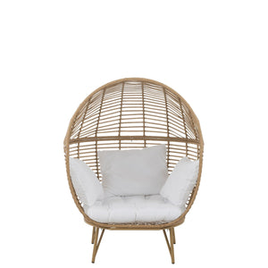 J-Line Loungestoel Ovaal – Staal & Rotan – Naturel – Inclusief Kussens – 115×110×148 cm