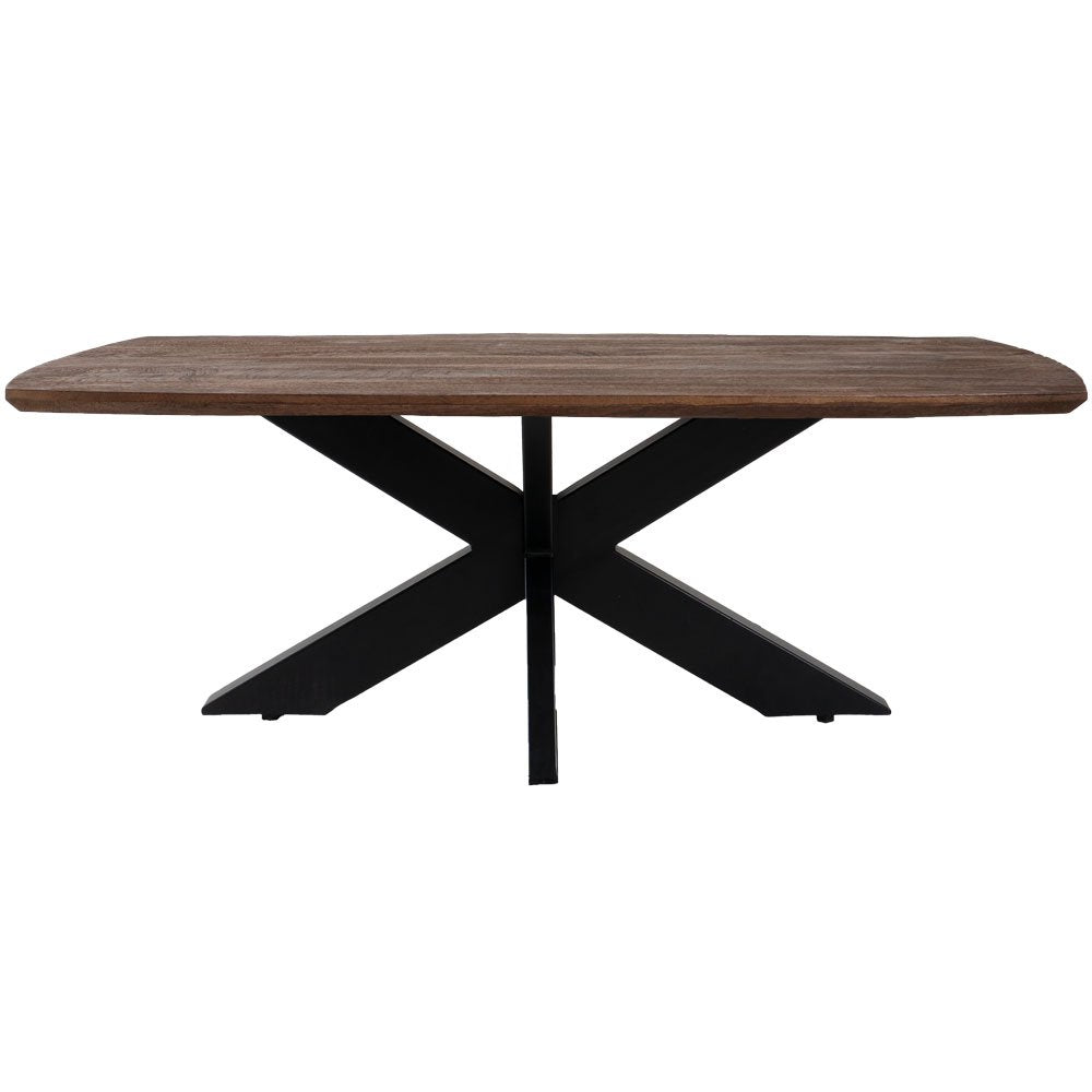 Eettafel ForgeWood XL – Espresso Mangohout 220×100 cm met Zwarte Kruispoot