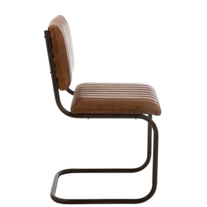 J-Line Retro Eetkamerstoel met Gestreept Cognac Kunstleer en Zwart Frame – 88 cm