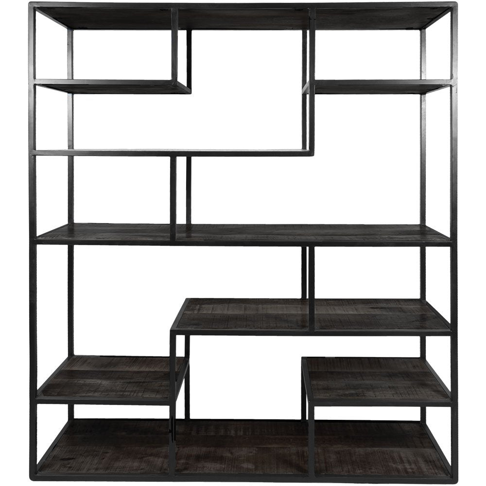 Vakkenkast Huub – Zwart Mangohout & Metaal – 210 x 145 cm – Industriële Roomdivider