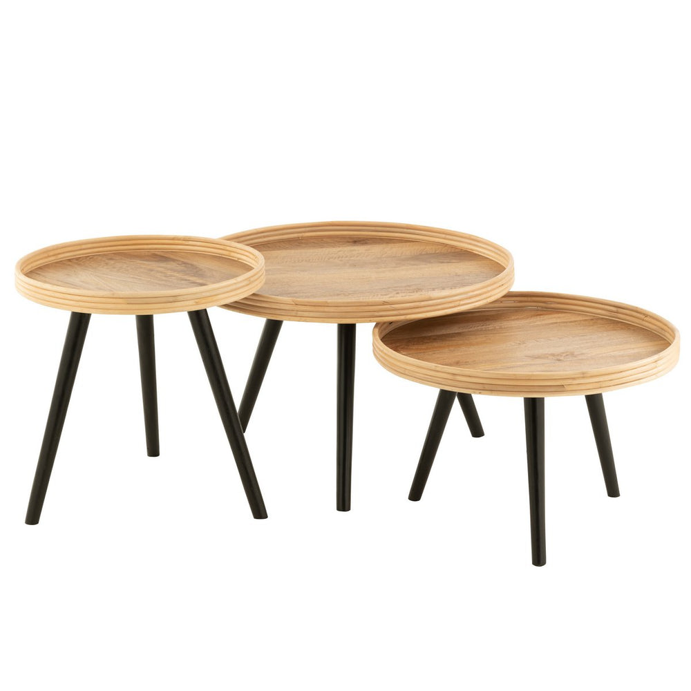 J-Line Set van 3 Ronde Bijzettafels – Massief Mangohout – Naturel – Scandinavisch Design