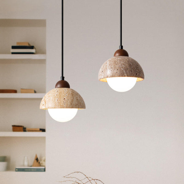 Elegante Houten en Natuurmarmeren Hanglamp – Minimalistische Woonverlichting