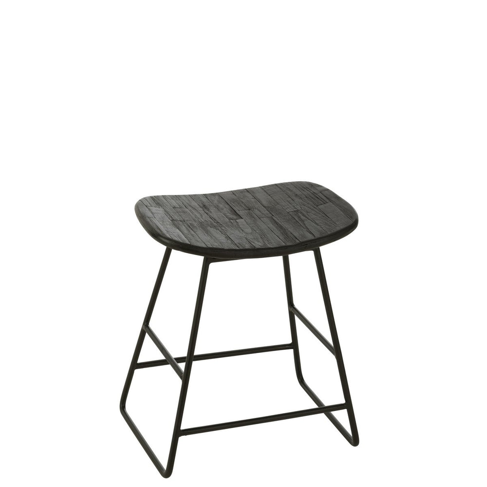 J-Line Stoel Rechthoekig Zwart – Gerecycled Hout & Metaal – Compacte Kruk Small