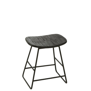 J-Line Stoel Rechthoekig Zwart – Gerecycled Hout & Metaal – Compacte Kruk Small