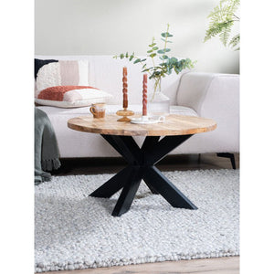 Salontafel Bob – Rond Mangohout met Zwarte Spinpoot – Ø80 x H46 cm