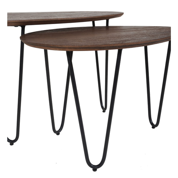 Salontafel Set van 2 – Fabio Espresso Mangohout met Zwart Metaal