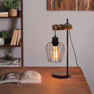 Rustieke Industriële Nachtlamp – Retro Tafellamp met E27 Fitting, 25×16 cm, Metaal & Hout