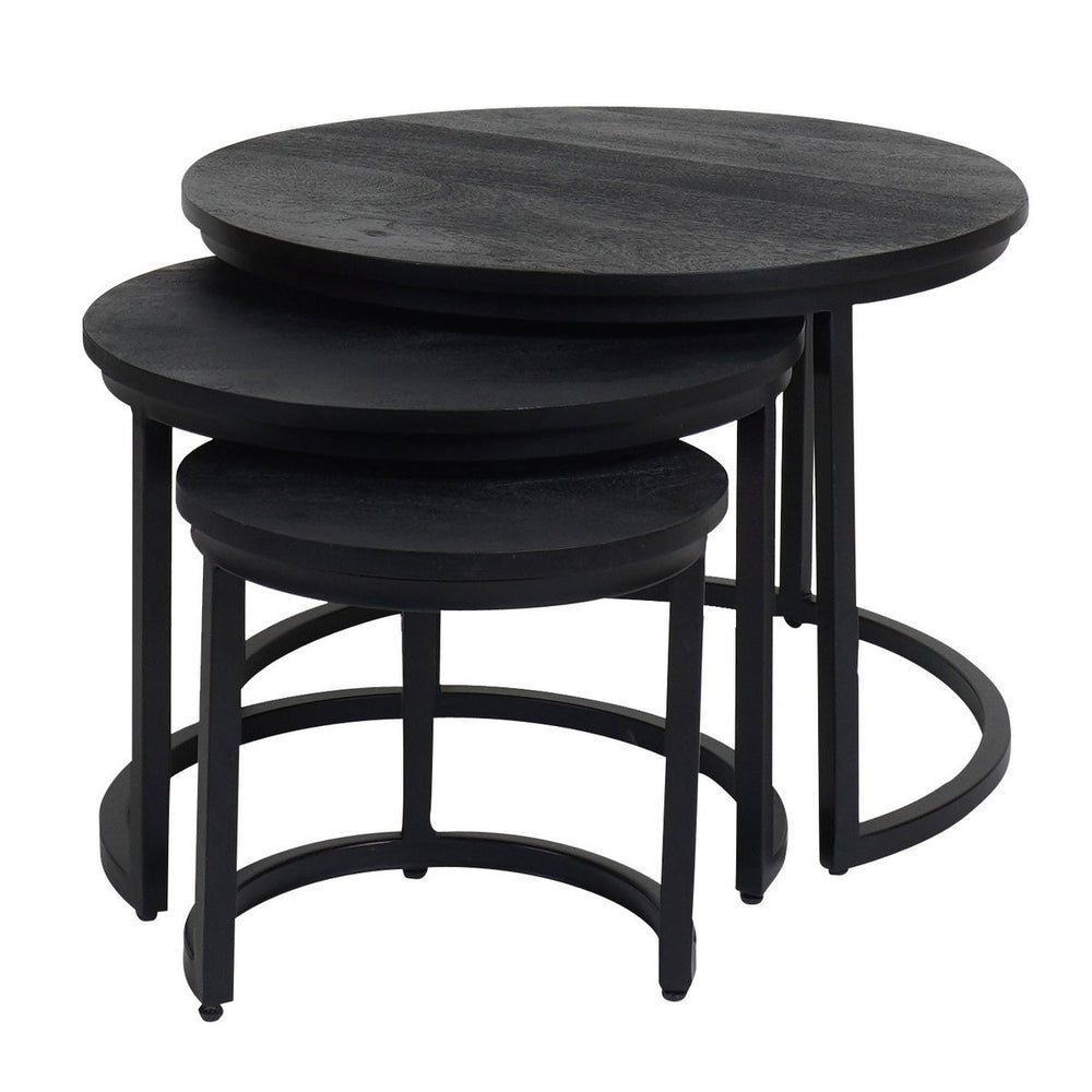 Industriële Salontafel Set van 3 – Mangohout & Zwart Staal – Salontafels Erjan