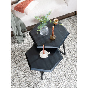 Salontafel Kiara Set van 2 – Zwart Mangohout met Metalen Frame