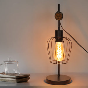 Rustieke Industriële Nachtlamp – Retro Tafellamp met E27 Fitting, 25×16 cm, Metaal & Hout