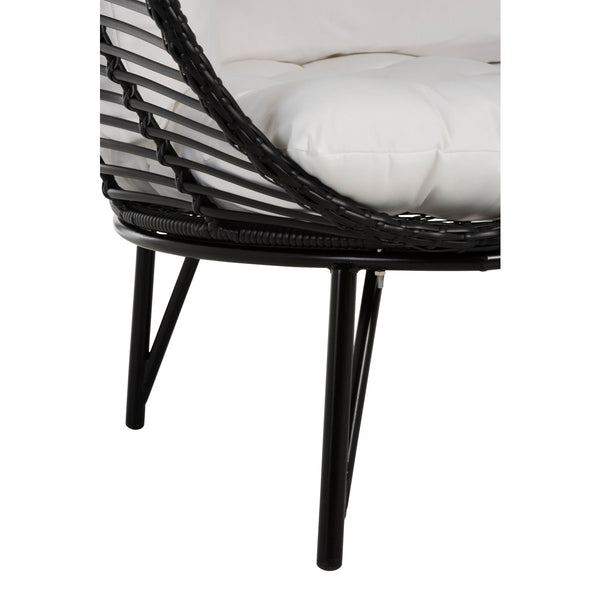 J-Line Loungestoel Ovaal – Staal & Rotan – Zwart – Inclusief Kussens – 115×110×148 cm