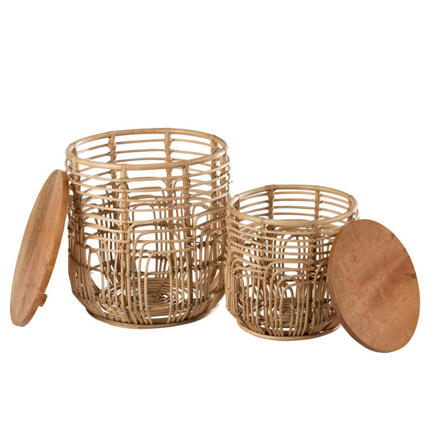 J-Line Bijzettafel Ellen – Rotan Naturel – Set van 2 – 48×48×52,5 cm – Bohemian stijl