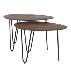 Salontafel Set van 2 – Fabio Espresso Mangohout met Zwart Metaal