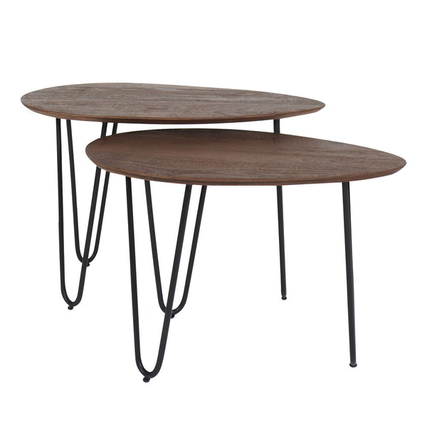 Salontafel Set van 2 – Fabio Espresso Mangohout met Zwart Metaal