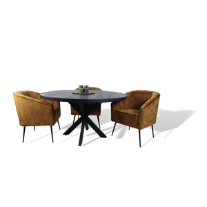 Ronde Eettafel Mangohout – Zwart – Ø140 cm – Industrieel Design met Metalen Kruispoot