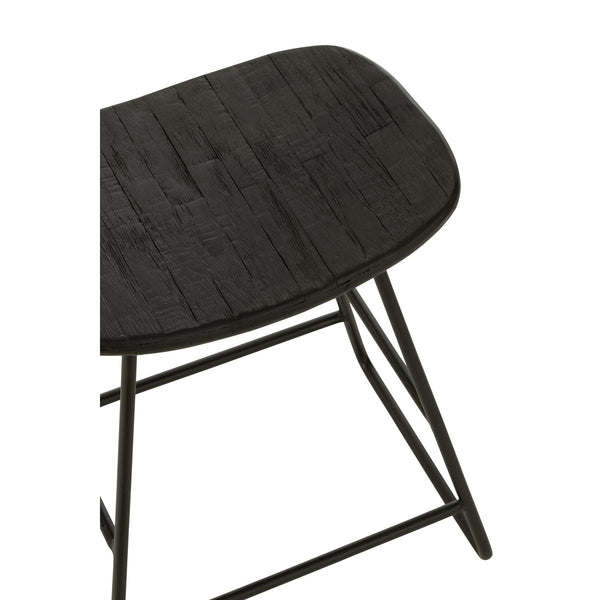 J-Line Stoel Rechthoekig Zwart – Gerecycled Hout & Metaal – Compacte Kruk Small