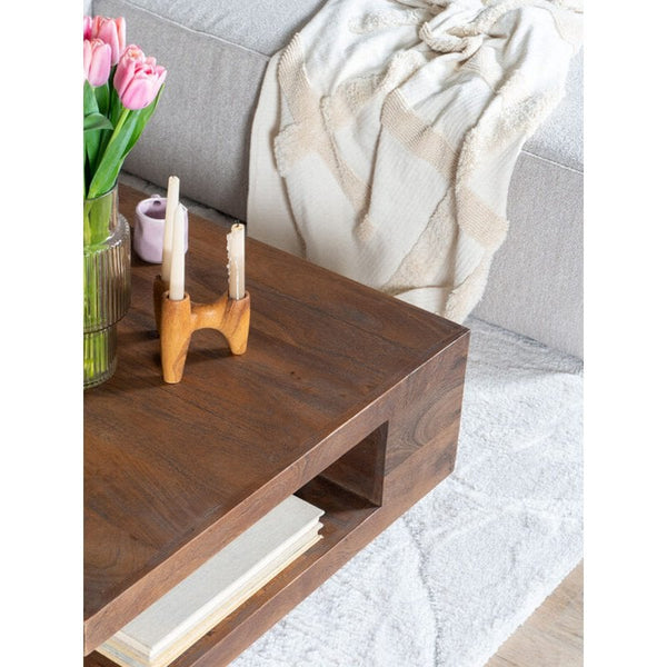 Salontafel TimberSquare – Mangohout Espresso 80×80 cm met Opbergvakken