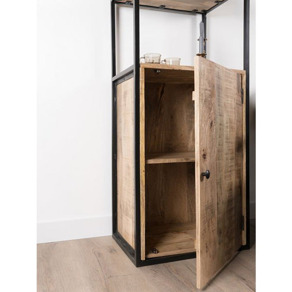 Vakkenkast Cil – Mangohout & Metaal – 200 x 55 cm – Met Deurtje