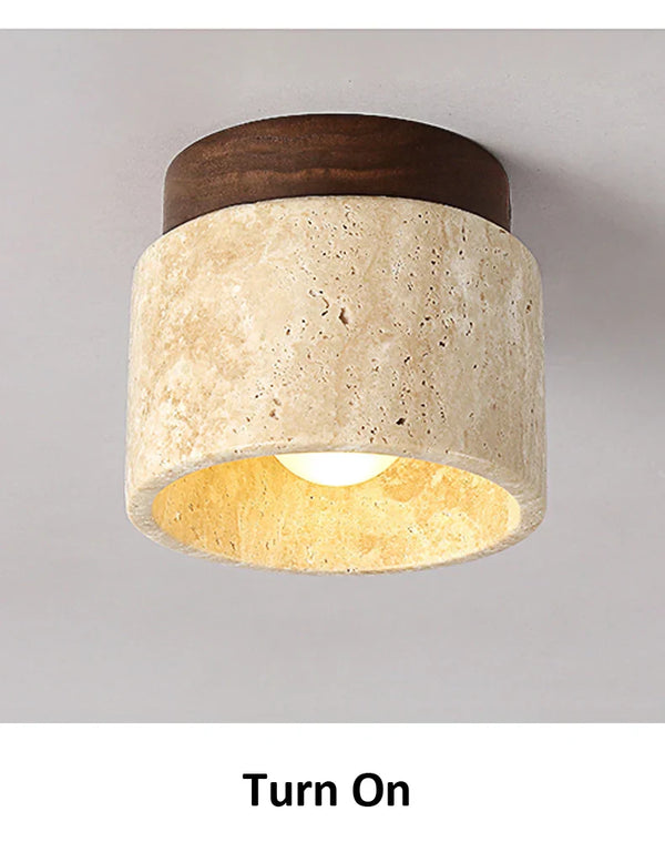 Japanse Stijl Steen & Hout Plafondlamp – Minimalistische Woonverlichting