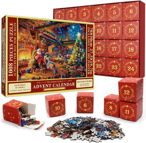 Puzzel Adventskalender 2025 – 1008 Stukjes | 24 Dagen Plezier