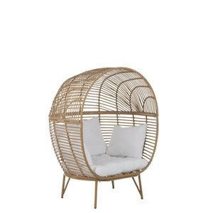 J-Line Loungestoel Ovaal – Staal & Rotan – Naturel – Inclusief Kussens – 115×110×148 cm