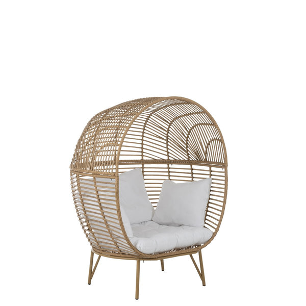J-Line Loungestoel Ovaal – Staal & Rotan – Naturel – Inclusief Kussens – 115×110×148 cm