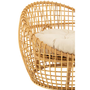 J-Line Stoel Lise Met Kussen – Rotan Naturel – Gezellige Loungefauteuil in Wit