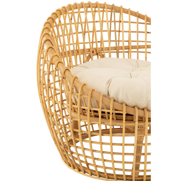 J-Line Stoel Lise Met Kussen – Rotan Naturel – Gezellige Loungefauteuil in Wit