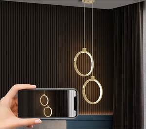 Elegante Hanglamp van Goudmessing | 2-Ring Plafondlamp voor Moderne Interieurs