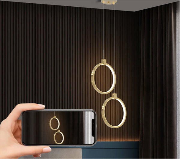 Elegante Hanglamp van Goudmessing | 2-Ring Plafondlamp voor Moderne Interieurs