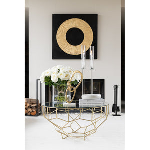 J-Line Salontafel Moza – Ronde Glazen Tafel met Goudkleurig Geometrisch Frame