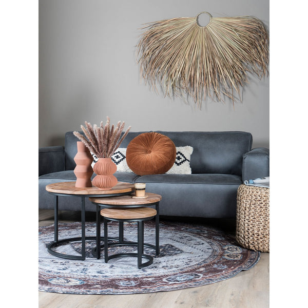 Industriële Salontafel Set van 3 – Ronde Tafels Mangohout & Zwart Staal – Erjan