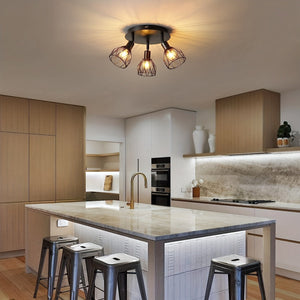 3-Armen Verstelbare Zwarte Plafondlamp – Moderne & Rustieke Verlichting voor Keuken en Gang