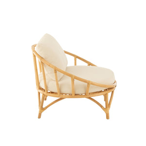 J-Line Stoel Met Kussen Naturel – Rotan – Loungefauteuil in Wit & Bruin