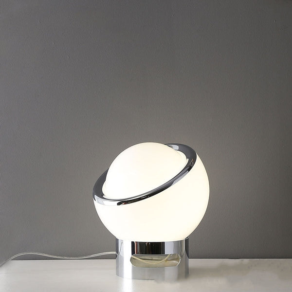 Elegante Bauhaus Tafellamp – Opalglazen Kap met RVS Voet