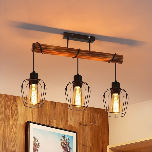 Rustieke 3-Lichts Plafondlamp Semi-Opbouw – Verstelbare Moderne Landelijke Verlichting
