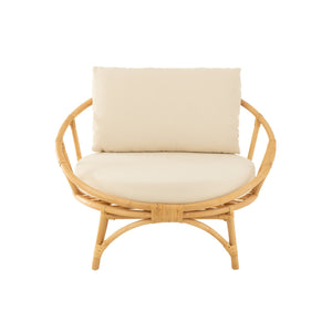 J-Line Stoel Met Kussen Naturel – Rotan – Loungefauteuil in Wit & Bruin